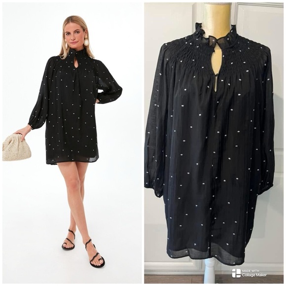 Tuckernuck Pomander Place Medium Polka Dot High Neck Long Sleeve Mini Dress - Picture 1 of 11